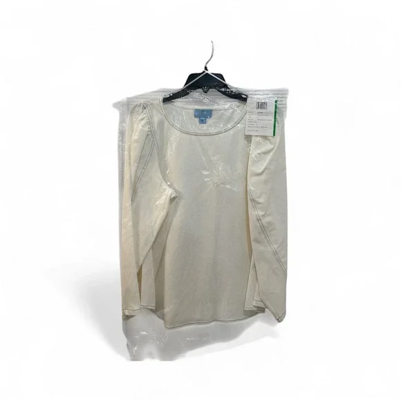 CeCe Women's Ivory Long Sleeve Puff Sleeve Crew Neck Top L - Picture 1 of 4